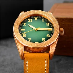 San Martin SN061-T 41mm carved bronze diver, california gradient green dial, no date, on leather strap