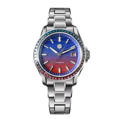 San Martin SN0150-A 39mm with spliced blue and red mother-of-pearl dial and colour stone bezel on H-link bracelet