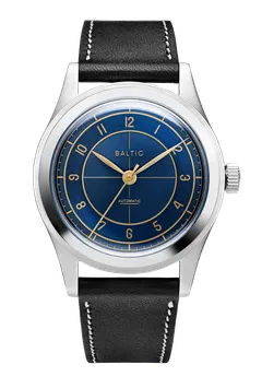 Baltic HMS 002, blue gilt dial, on black leather strap