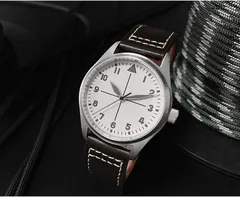 San Martin SN030-GW with white cross-hair dial on brown leather strap