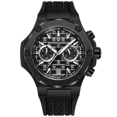 Pagani Design PD-YS032 with black-tone case and bezel on black rubber strap