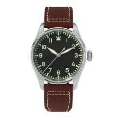 San Martin SN060-G 42mm pilot with Type A black dial on brown leather strap