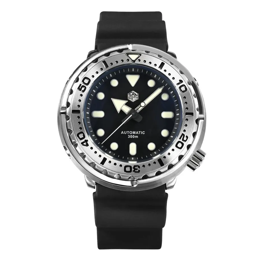 San Martin SN003-G tuna-style diver with black dial on rubber strap