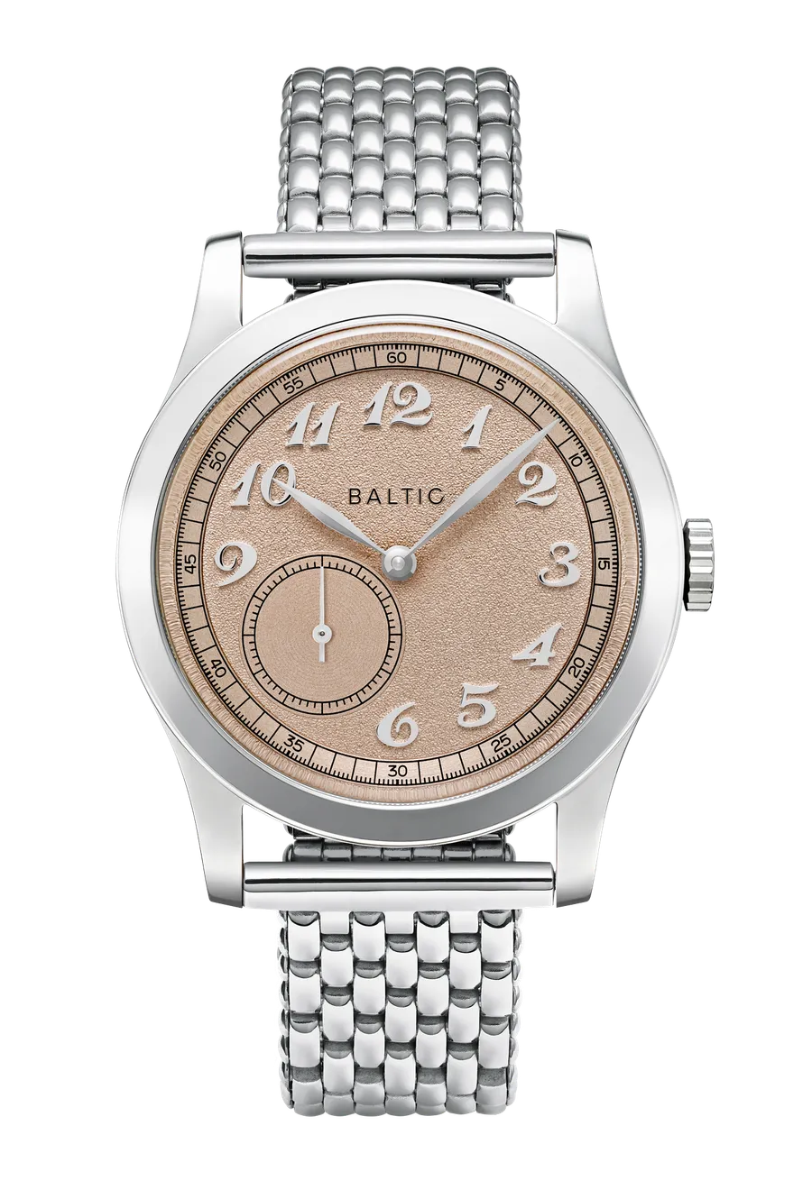 Baltic MR Classic, salmon dial, on beads-of-rice straight bracelet