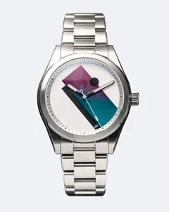 Beaucroft Element with matte white with airbrushed two-tone bar dial on steel bracelet