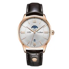Cadisen C8188 with white dial in a rose gold-tone case on a brown leather strap