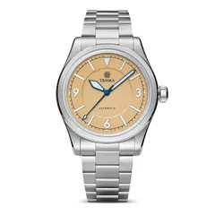 Traska Summiteer 38, yellow dial, on bracelet, front view