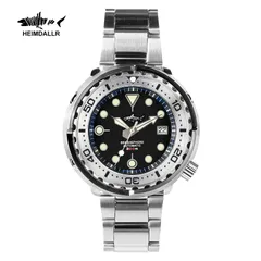 Heimdallr HMSG11 Tuna Can Full Steel with brushed steel shroud and steel bezel insert on steel bracelet