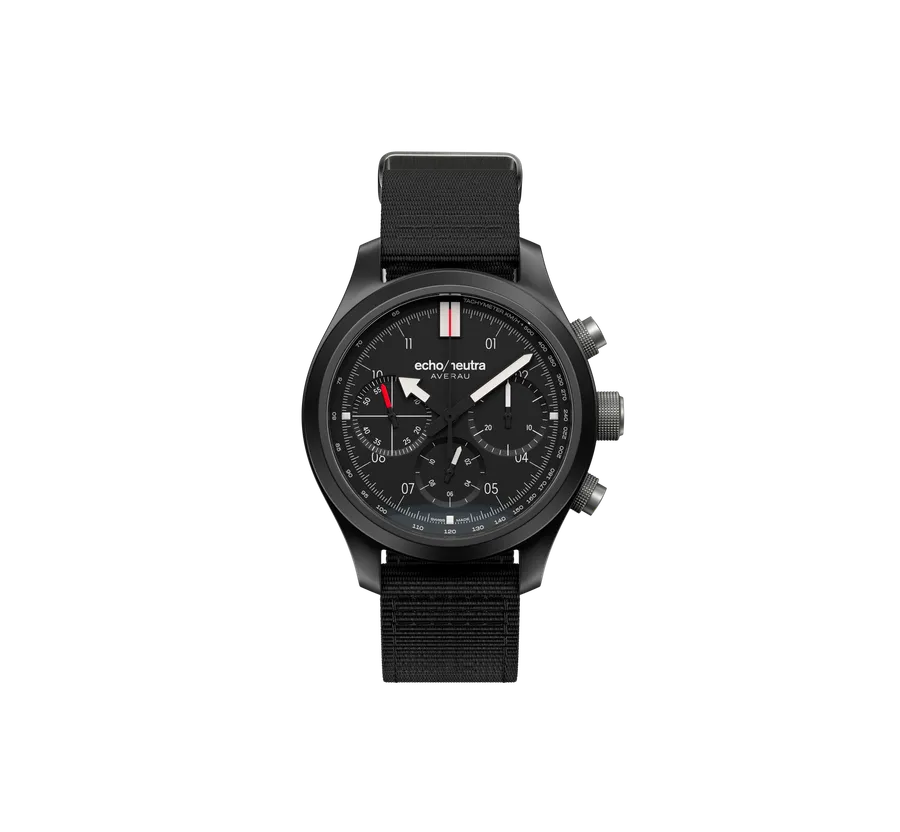 echo/neutra Averau Ceramic Chrono with black dial on black nylon strap
