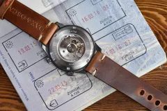 Oak & Oscar Sandford Charcoal PVD, sapphire display caseback showing the Soprod C125