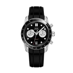 Wise Adamascus AD8CHRO10 chronograph, black reverse panda dial, on black FKM rubber strap