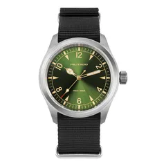 Militado ML08 (VH31) with green sunburst dial on black nylon strap