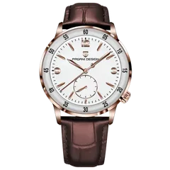 Pagani Design PD-1790 with white dial in rose-gold-tone case on brown leather strap