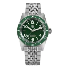 San Martin SN007-G-X1 with enamel green numeral dial on beads-of-rice bracelet