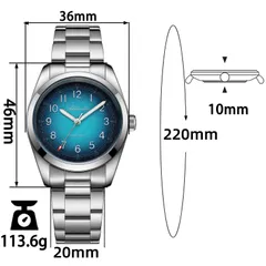 Addiesdive AD2553 dimension graphic (36mm, 46mm lug-to-lug, 10mm, 20mm, 220mm, 113.6g)