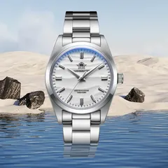 Addiesdive AD2030 with white sand-textured dial on the steel bracelet