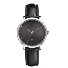 Cadisen C2015 with black dial and silver-tone case on a black leather strap