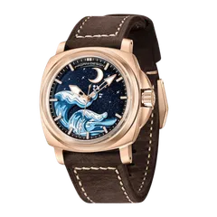 Pagani Design PD-YS014 with blue dial and rose-gold-tone case on brown leather strap