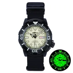 Heimdallr Sharkey Ocean Monster in black PVD with full-lume dial on nylon band