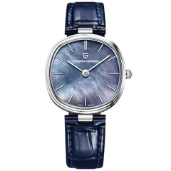 Pagani Design PD-1825 with blue-grey mother-of-pearl-look dial on navy leather strap