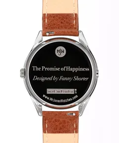 Mr Jones The Promise of Happiness caseback printed with the title and the designer's name