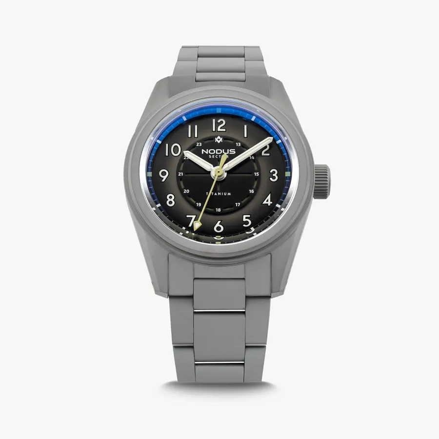 Nodus Sector II Field Titanium Shale, dark grey dial, on titanium three-link bracelet
