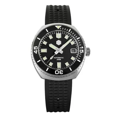 San Martin SN045-G 40.5mm cushion-case diver with matte black dial, black ceramic bezel and black rubber strap