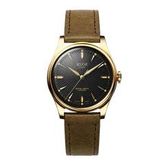 KUOE Royal Smith 90-006 35mm, Black, Gold Case, on Italian leather strap