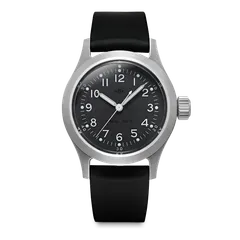 MKII Cruxible Hellion Non-date (satin) on a black rubber strap