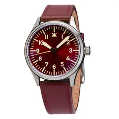 Islander 39mm Automatic Pilot ISL-103 with maroon Type-A dial and no date, on oxblood leather strap