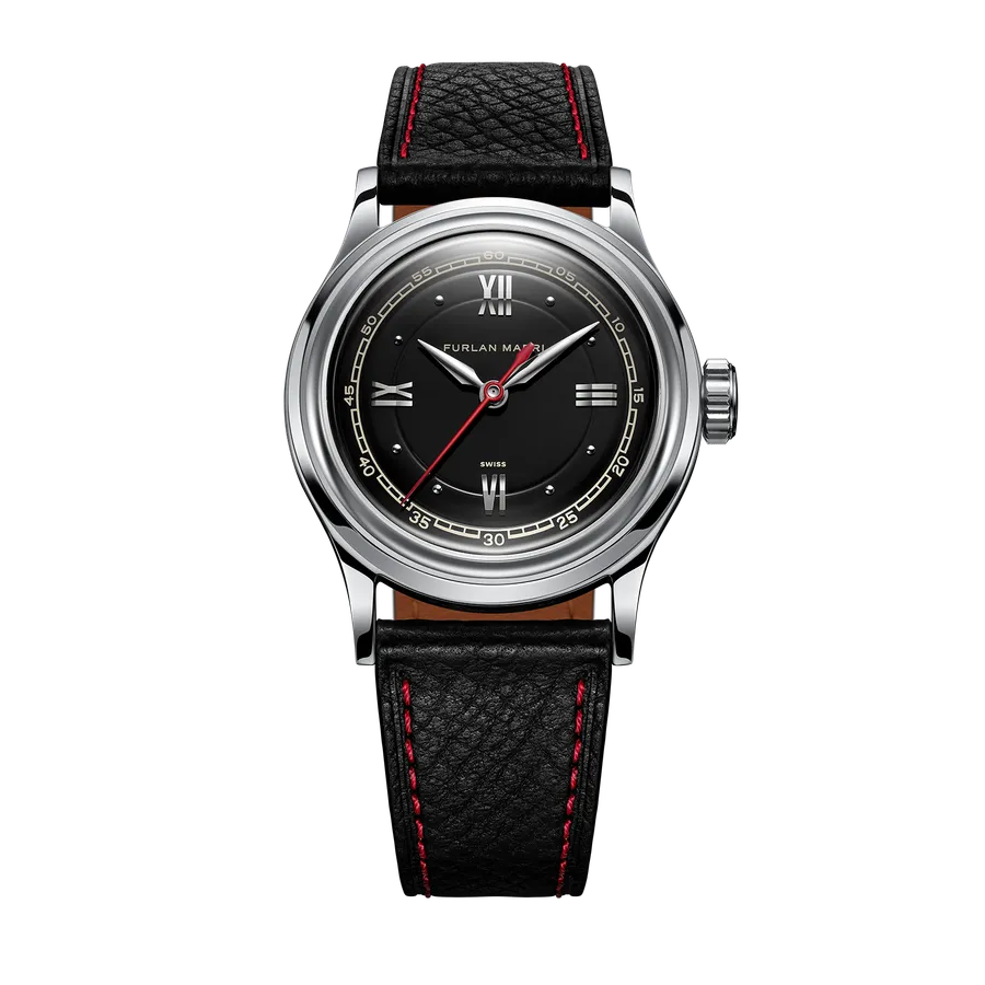 Furlan Marri Red Hunter, black lacquered dial with red seconds hand