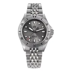 San Martin SN044-G-B with sunburst enamel silver dial on seven-link bracelet
