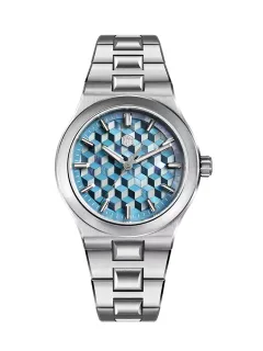 San Martin SN0149-GB 40mm with blue 3D cube-pattern mother-of-pearl dial on bracelet