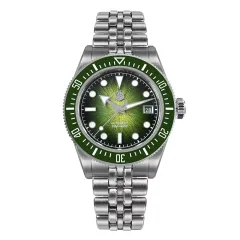 San Martin SN0148-G 40mm with gradient green dial, green ceramic bezel and arrow hands on five-link bracelet