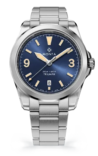 Monta Triumph V2, blue sunburst dial, on bracelet