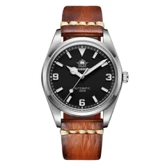 Addiesdive AD2112 with black dial on the brown leather strap