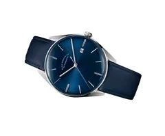 ELKA D02-0805, blue sunbrushed dial with nickel applied indexes, on blue leather strap