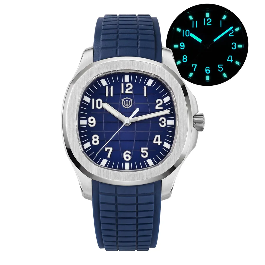 Watchdives WD008 with sunray blue textured dial on a blue FKM strap