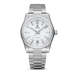 Traska Commuter 36 Date, white lacquered dial, front view