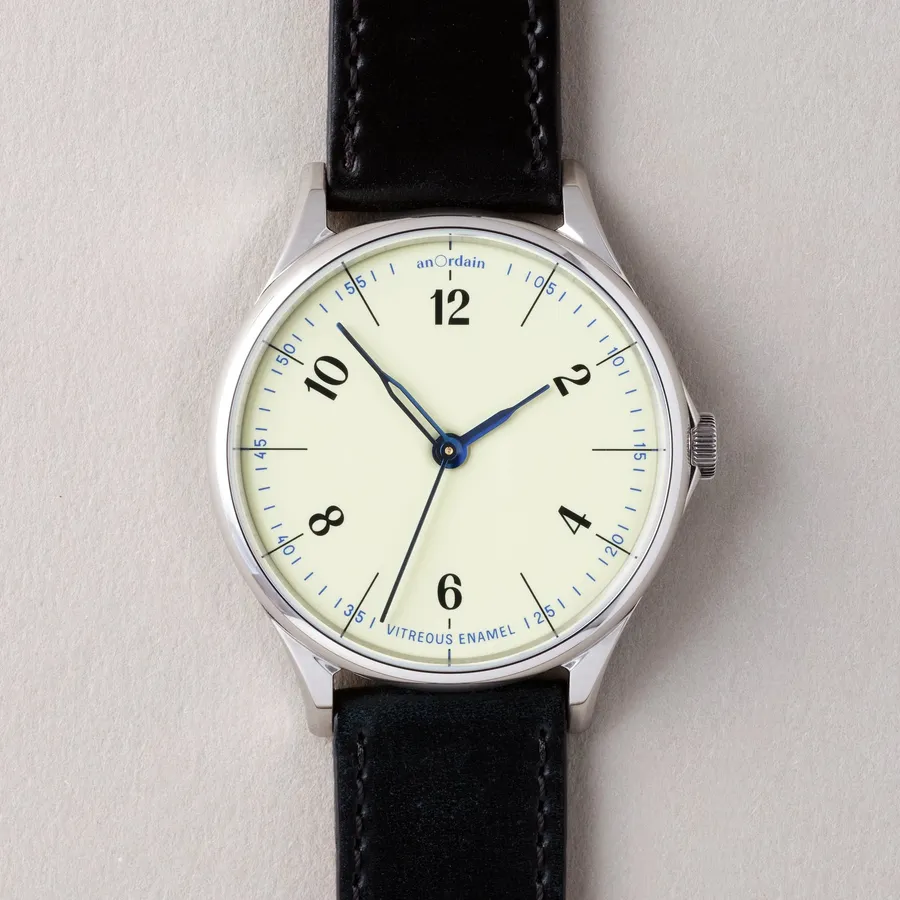 anOrdain Model 1 41mm Iron Cream, vitreous enamel dial, on black shell cordovan strap