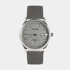 Fears Redcliff Date with matte Pebble Grey dial on a grey leather strap