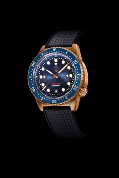 Zelos Mako V2 500m Diver in bronze, blue fading-to-black dial, blue ceramic bezel