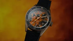 Selten Salvage Bronze Leopard, hand-patinated dial, black ceramic bezel, on black rubber strap