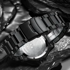 Addiesdive 050S black bracelet with fold-over clasp and engraved solid caseback