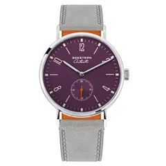 Seestern Original S382.06 with plum red dial on grey leather strap