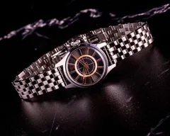 Cincinnati Watch Company Ladies Union Terminal, black dial with rose gold coloured hands and markers, on steel bracelet