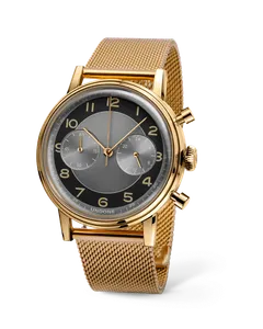 Undone Urban Vintage Tuxedo Gold chronograph with gold-tone case and black and grey tuxedo dial on a gold-tone mesh bracelet