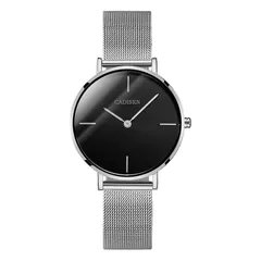 Cadisen C1031L with black dial, silver-tone case and mesh bracelet