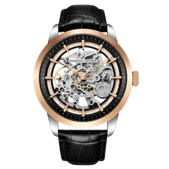 Pagani Design PD-1638 with rose-gold-tone bezel and black outer dial ring on black leather strap