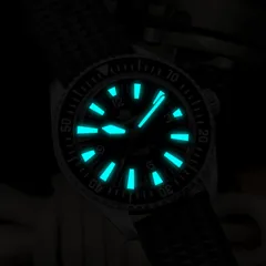 Addiesdive AD2056 lume shot, hands, markers and bezel scale glowing blue